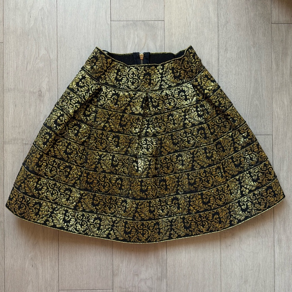 Honey Bandage Mini Skirt, Gold, Black, Baroque